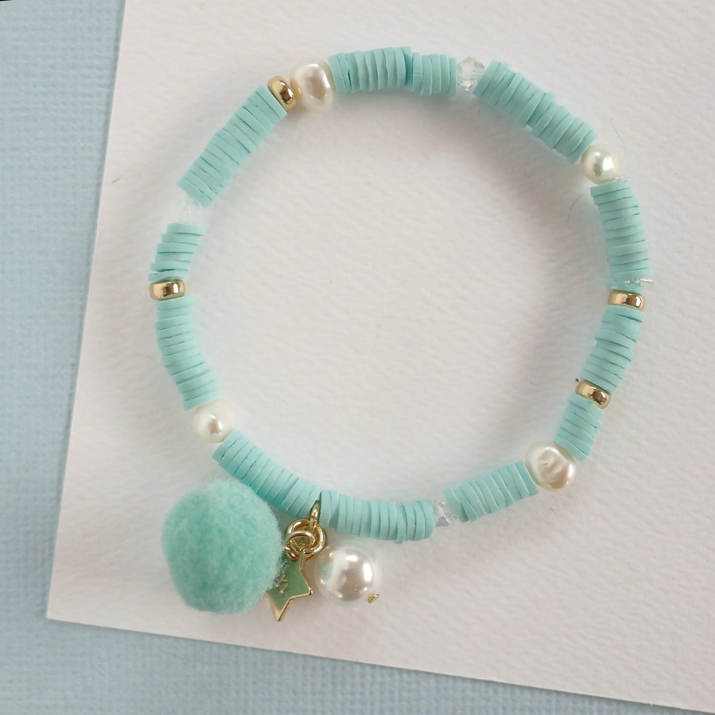 Aqua Pom Pom Elastic Bracelet