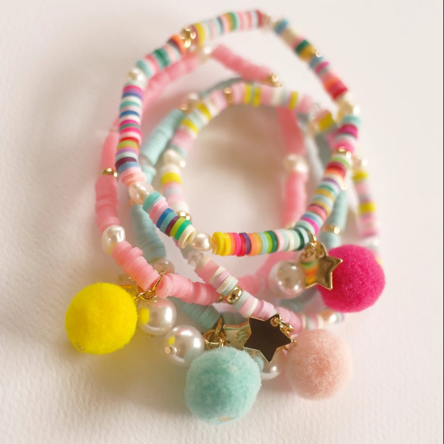 Aqua Pom Pom Elastic Bracelet