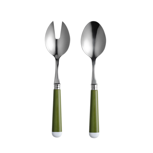 Green and White Salad Servers