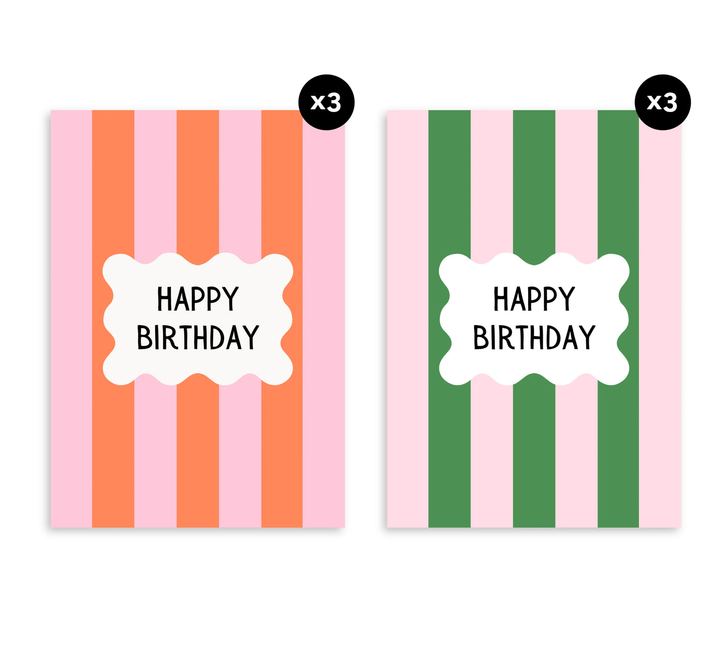 Stripy Happy Birthday Card Box Set of 6