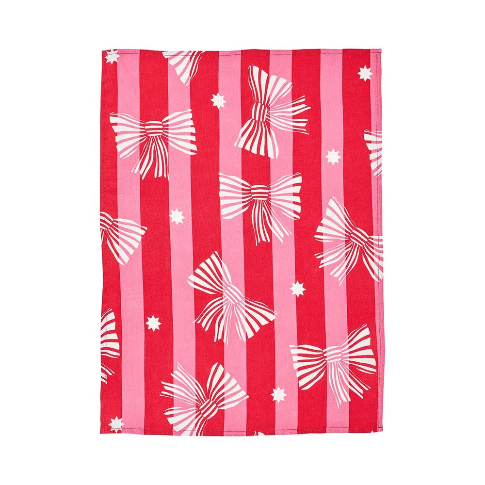 Linen Cotton T-Towel Red Pink Bow