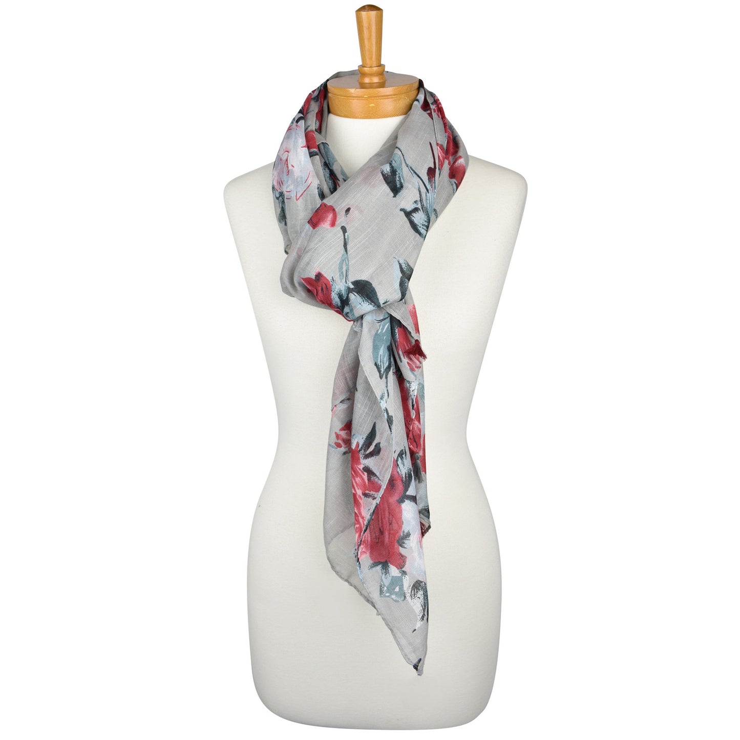 Red Roses Scarf Grey