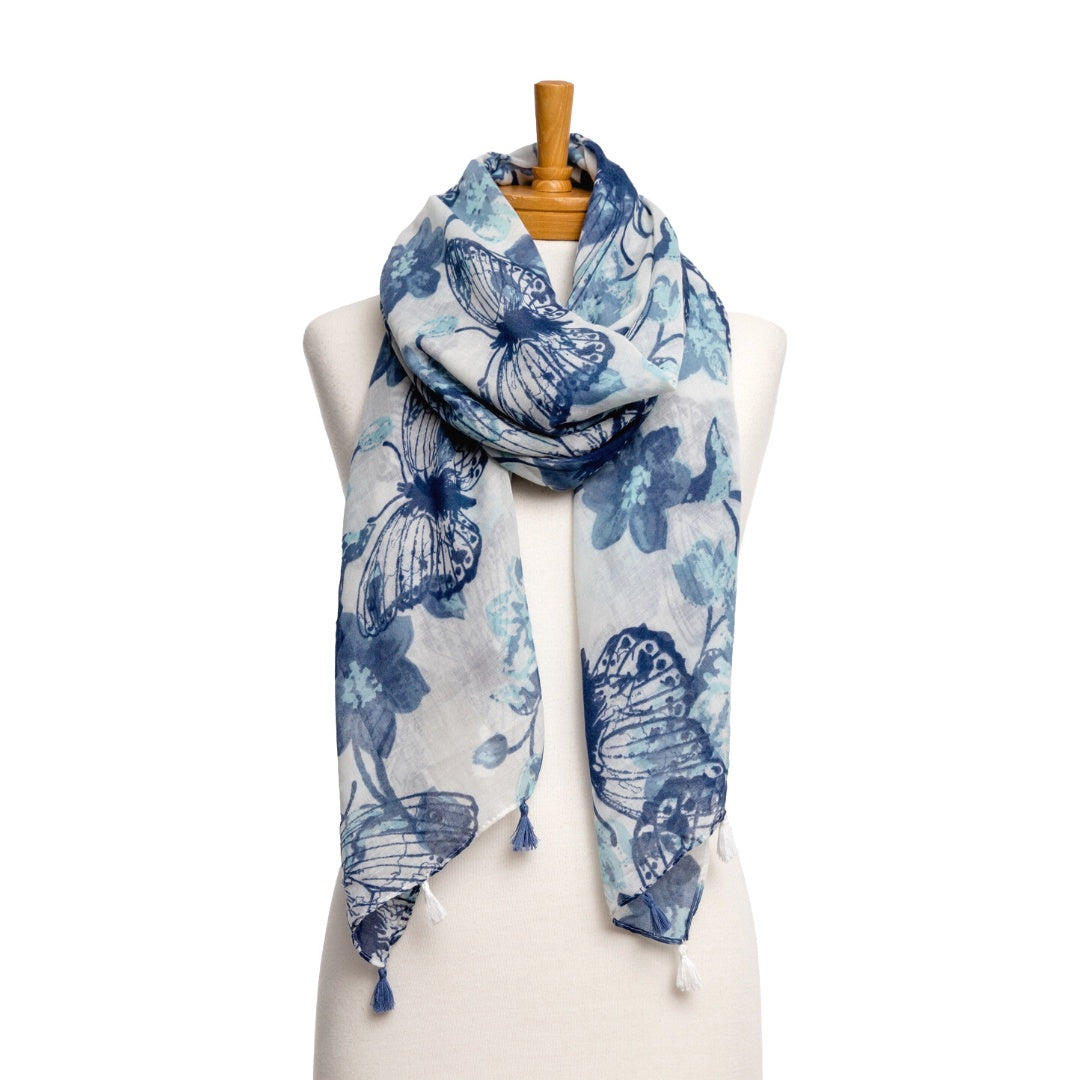 Blue Butterfly Garden Scarf