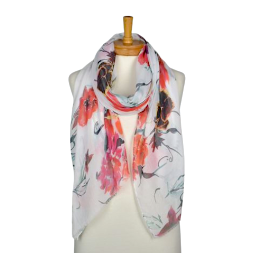 Mix Flower Scarf White