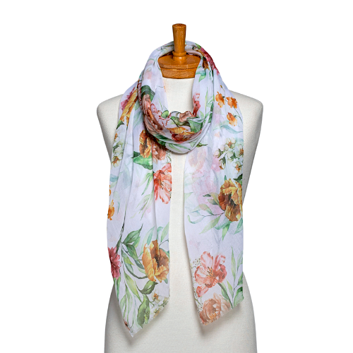 White Floral Bouquet Scarf