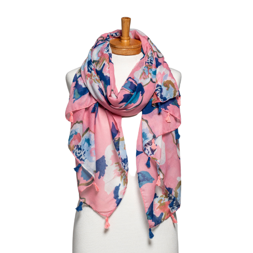 Flower Tassel Scarf Pink