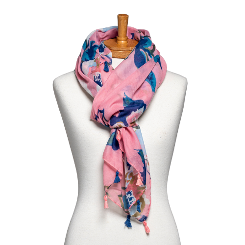 Flower Tassel Scarf Pink