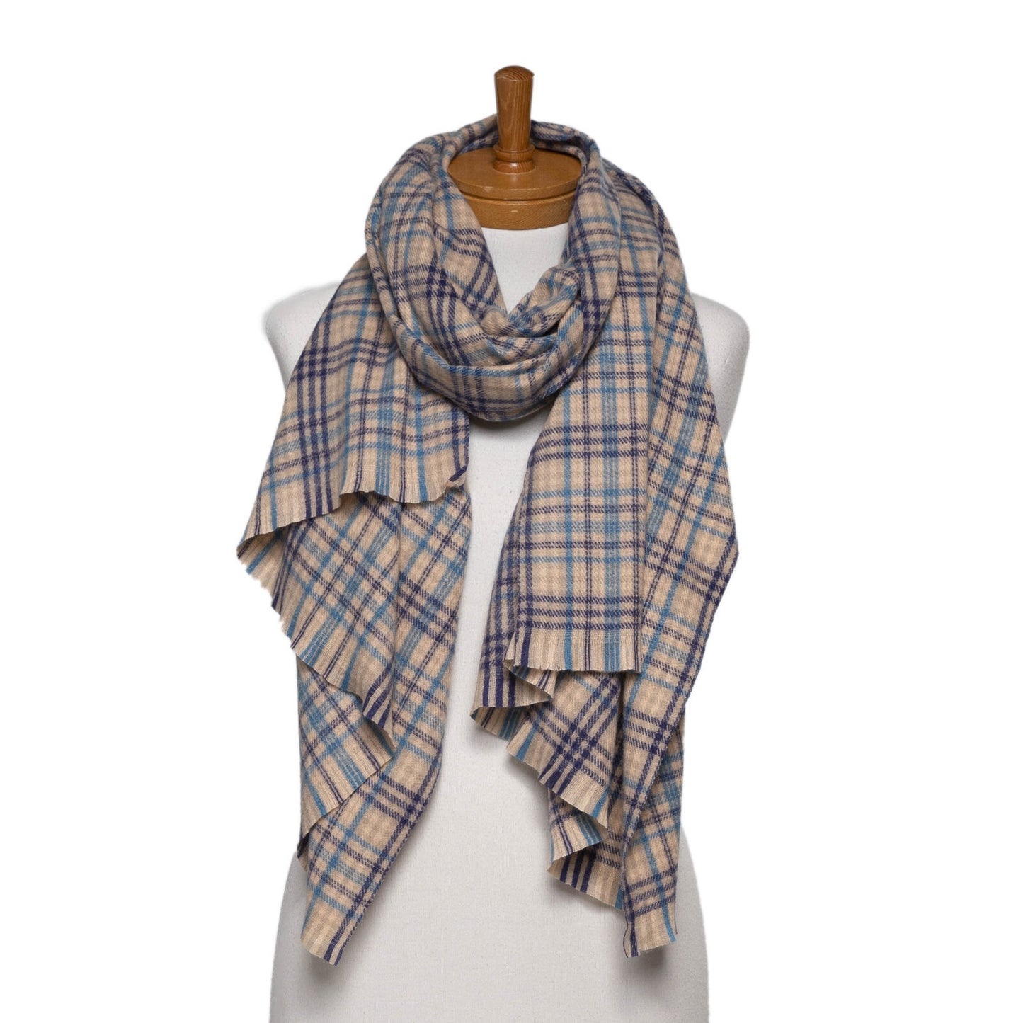 Navy Plaid Pattern Scarf