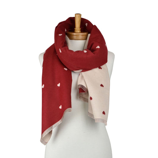 Reversible Petite Hearts Scarf Red