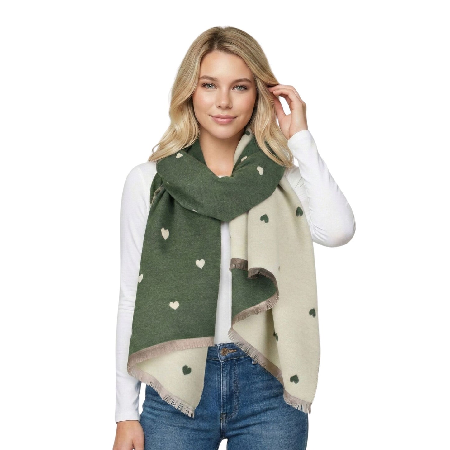Reversible Petite Hearts Scarf Green