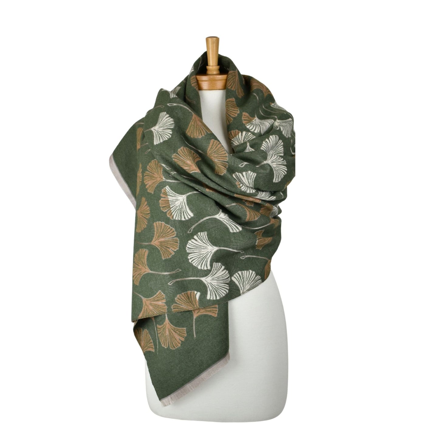 Reversible Multi Gingko Scarf Olive Green