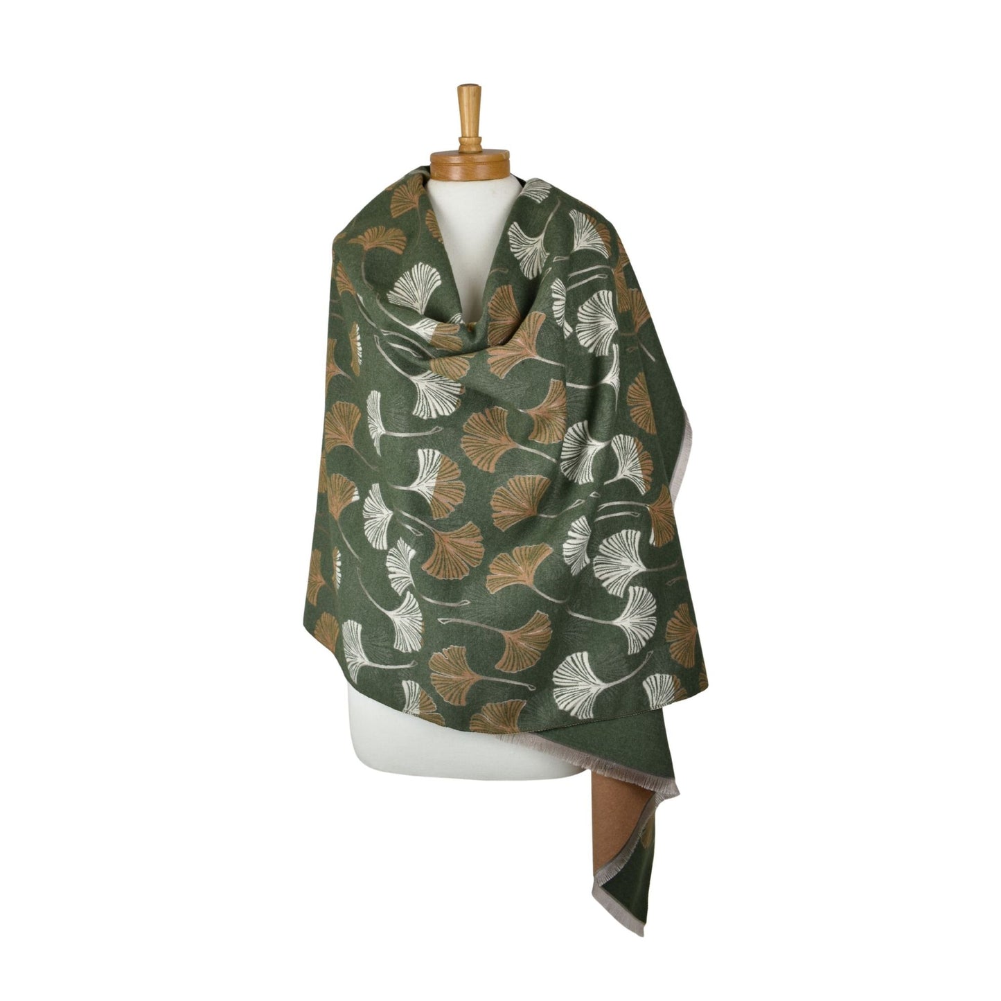 Reversible Multi Gingko Scarf Olive Green