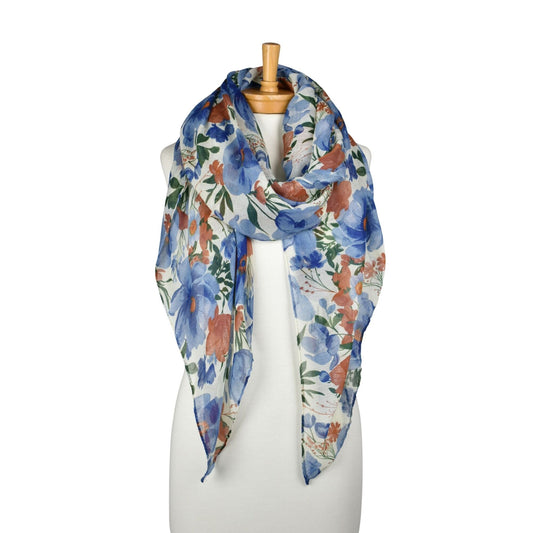 Botanical Garden Floral Scarf Blue