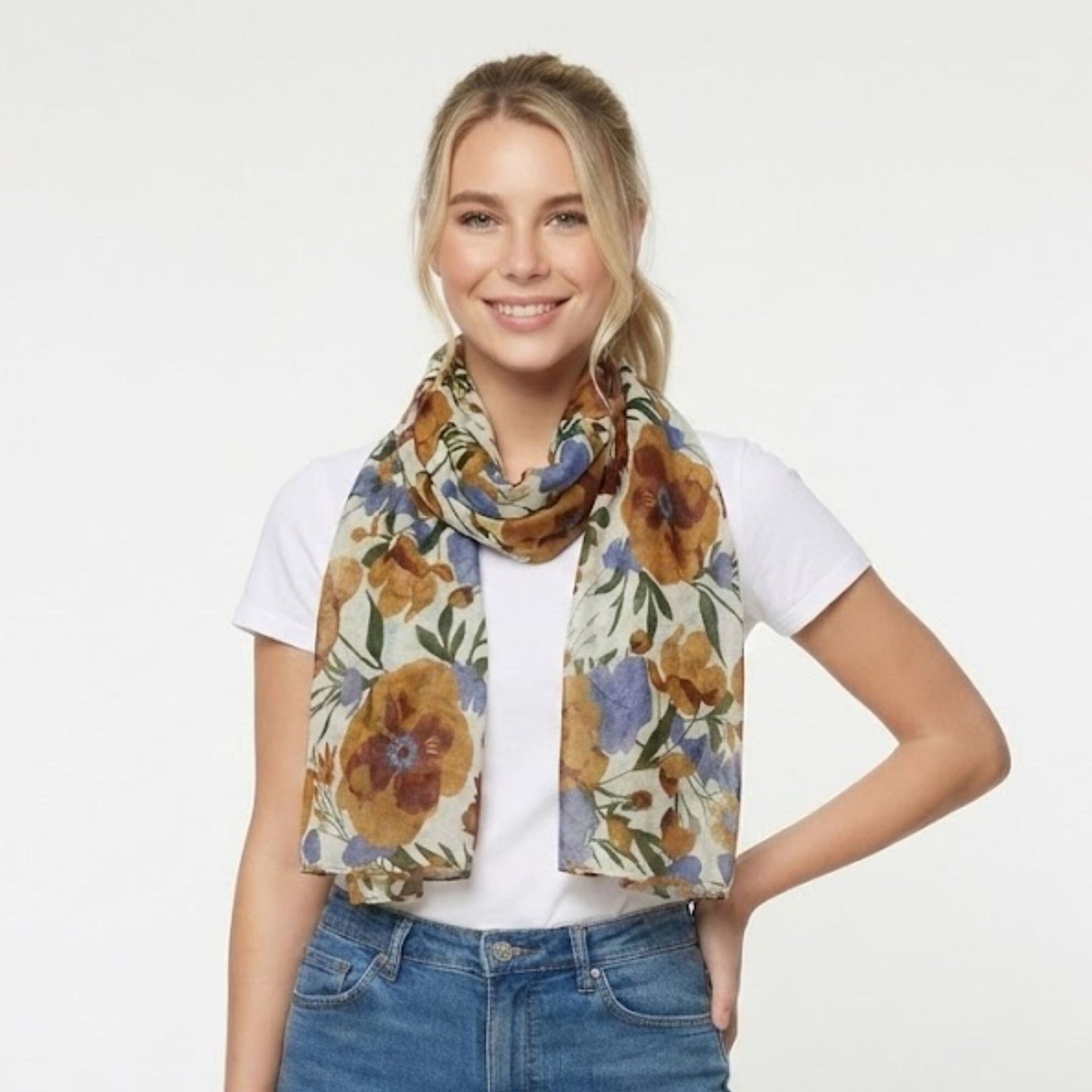 Botanical Garden Floral Scarf Brown