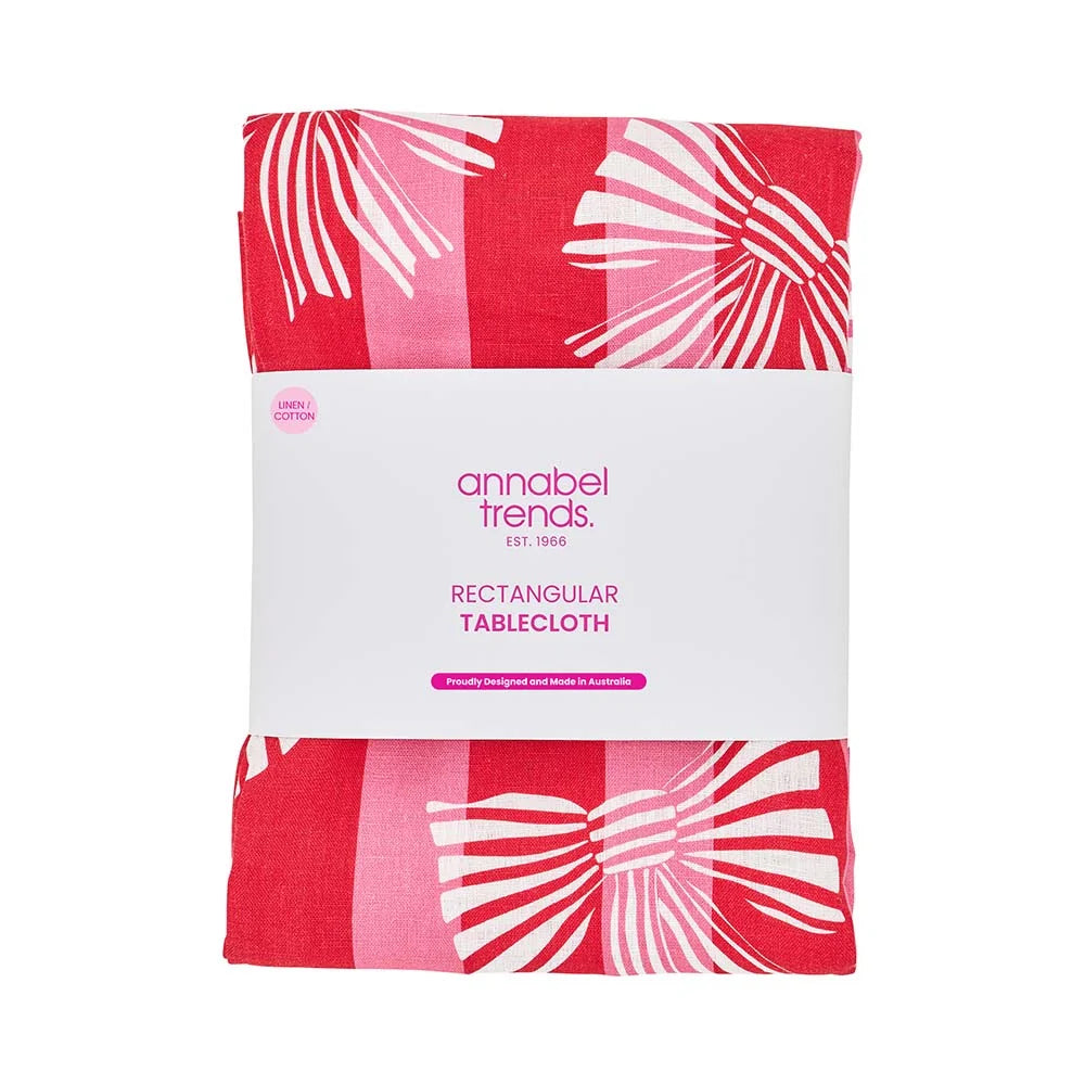 Linen Cotton Tablecloth (138cm x 240cm) Red Pink Bow