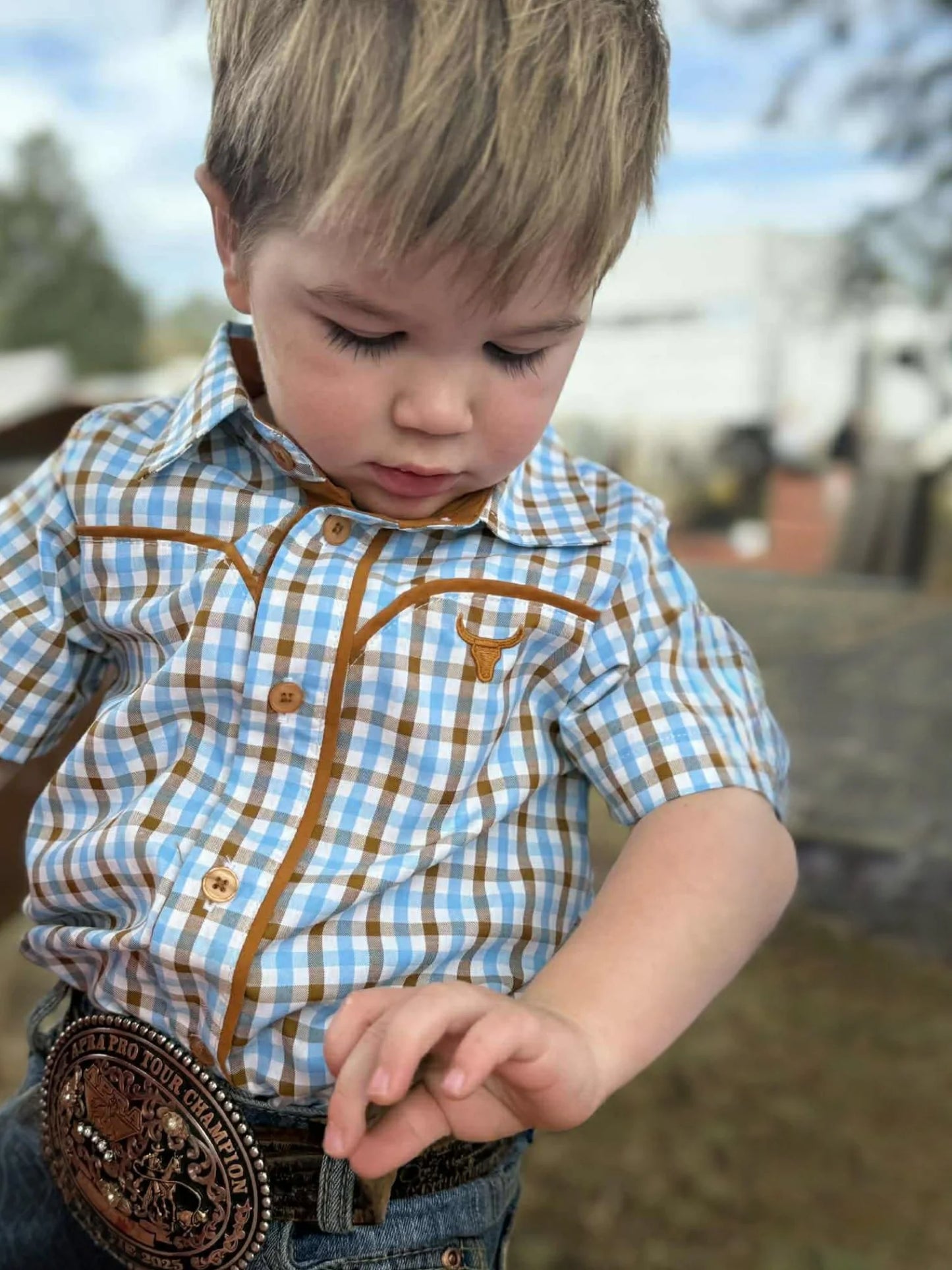 Denver Baby Blue Gingham Short Sleeve Romper