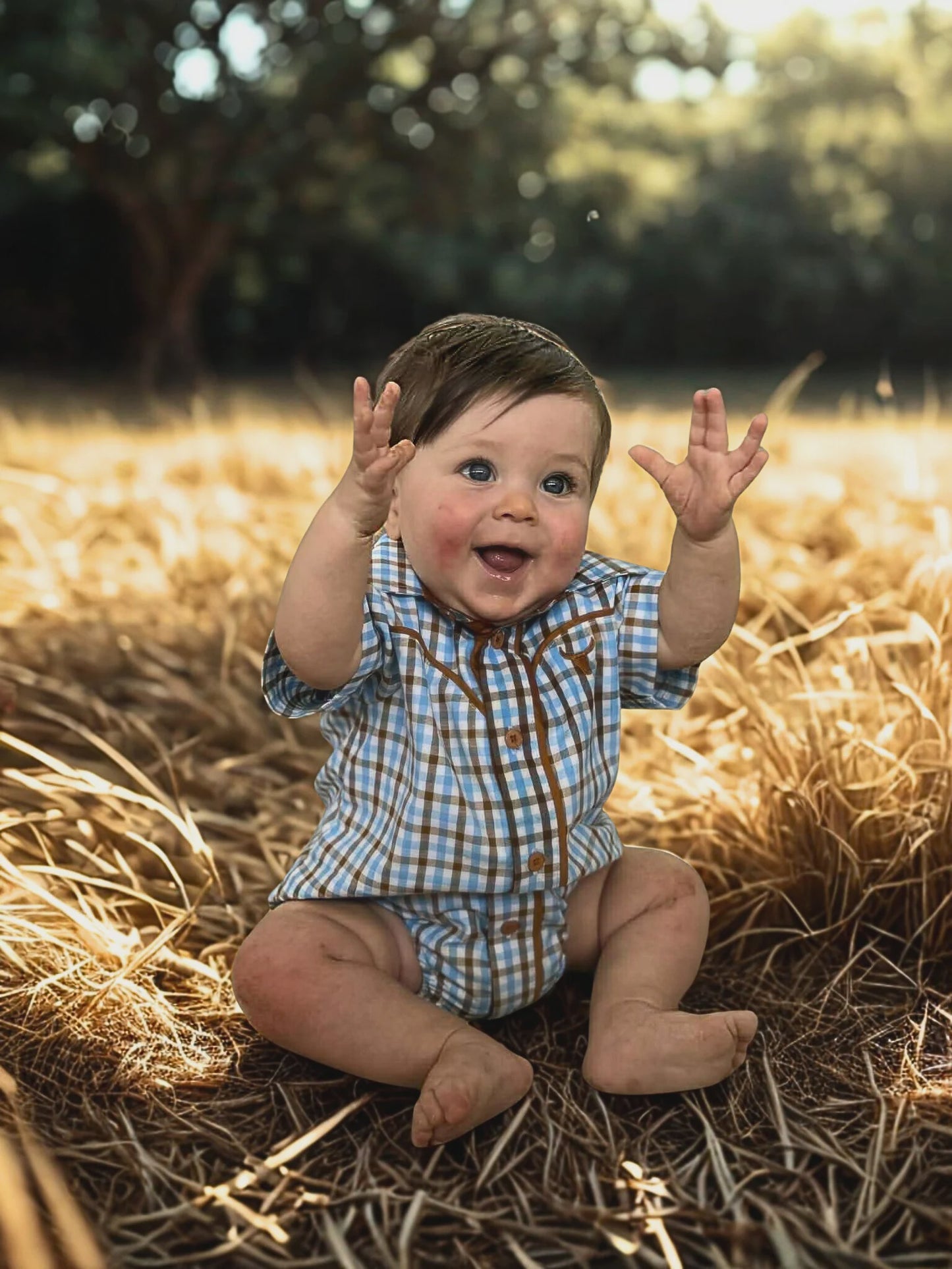 Denver Baby Blue Gingham Short Sleeve Romper