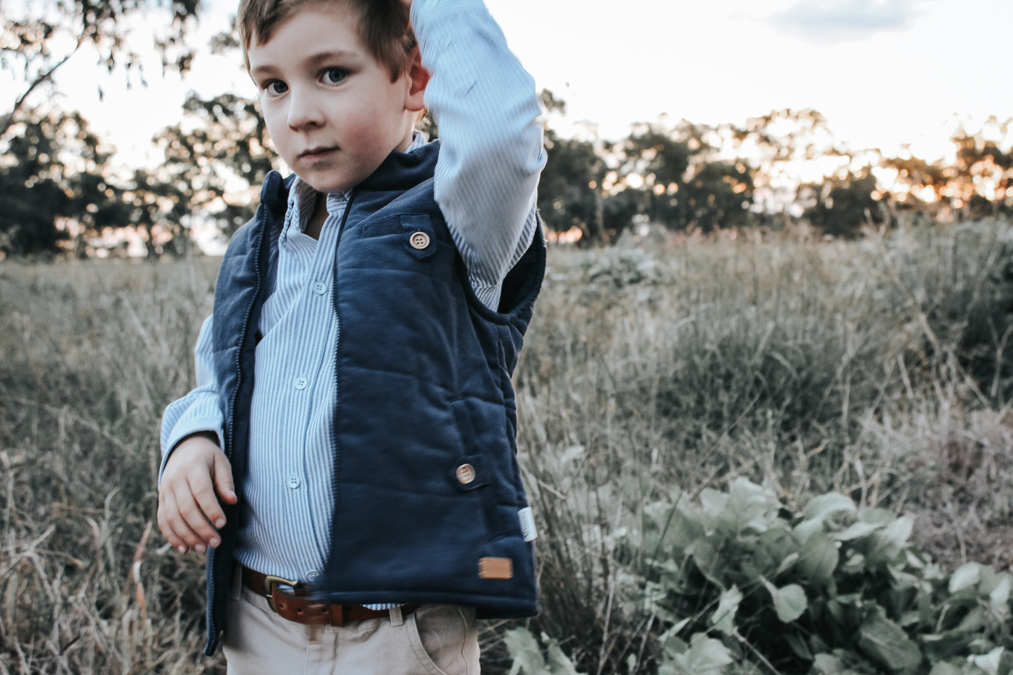 Boys Cooper Puffer Vest Navy Corduroy