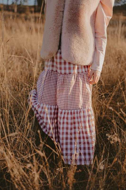 Girls Maxi Skirt - Pink Ginghams