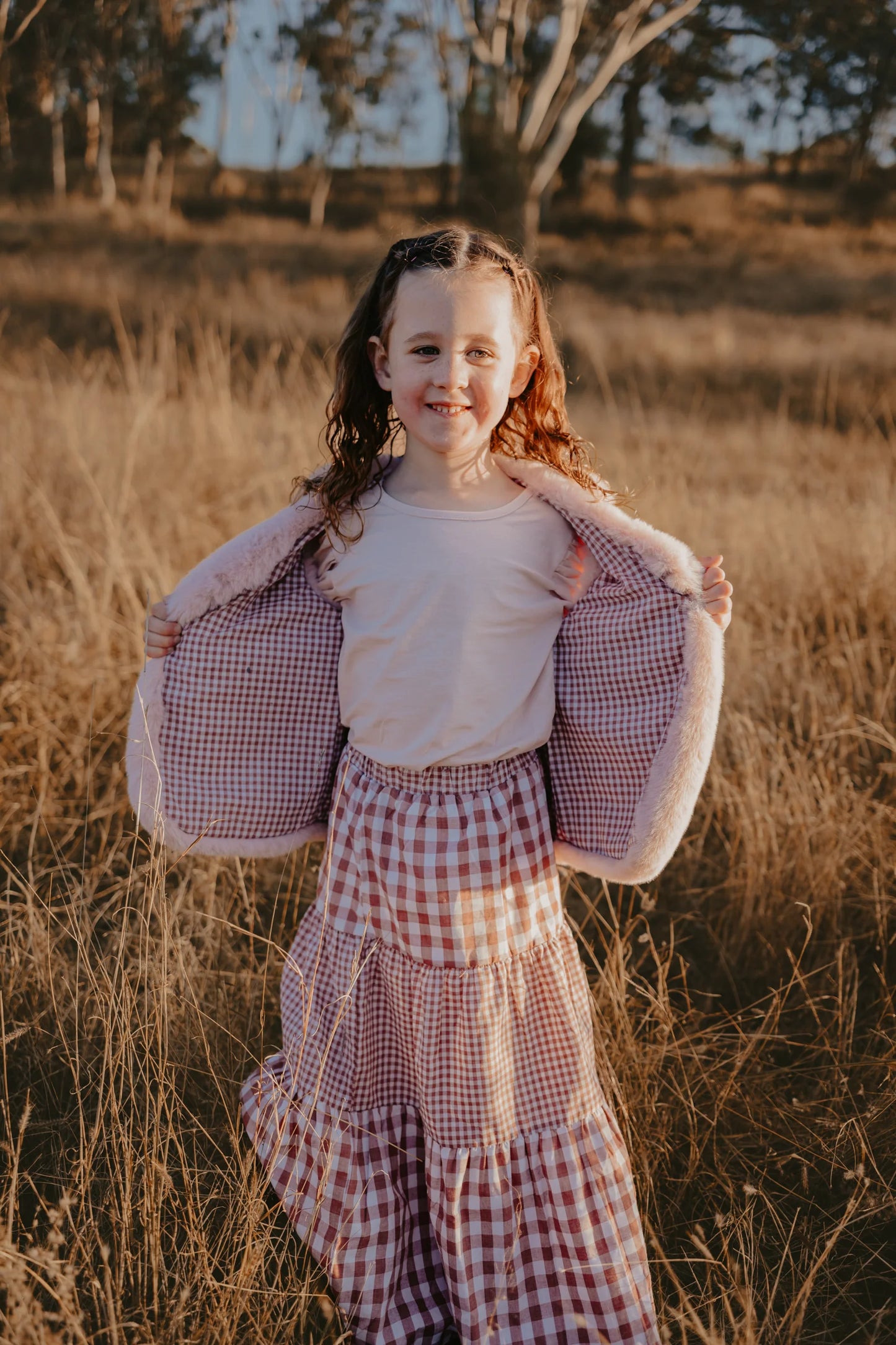 Girls Maxi Skirt - Pink Ginghams