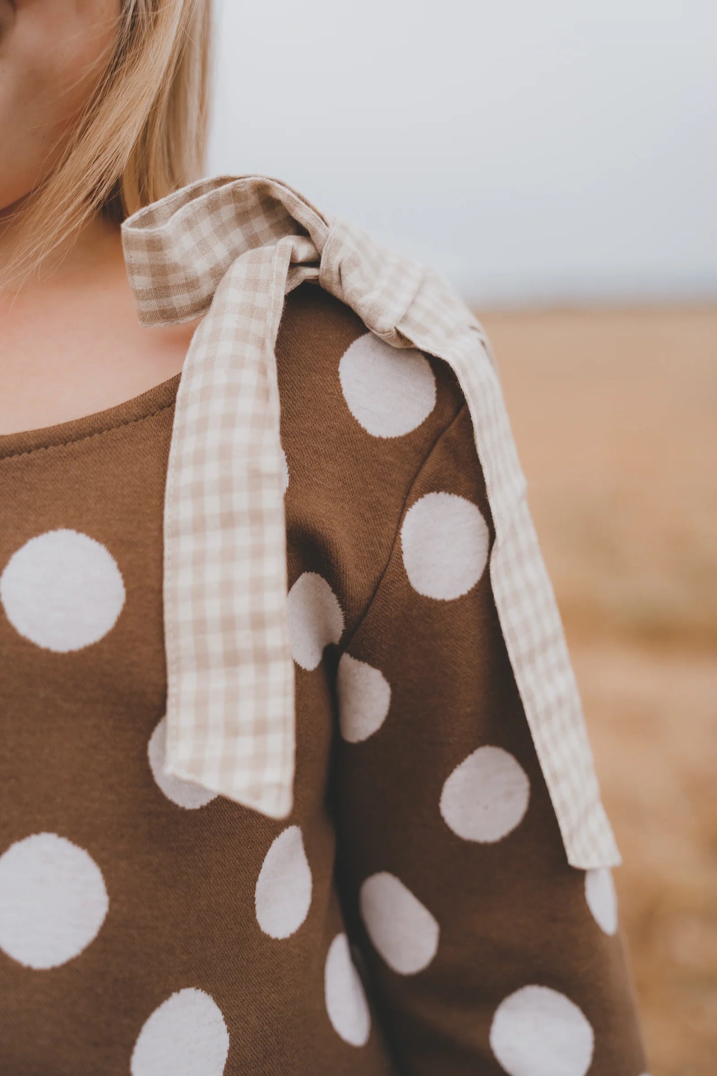 Girls Mary Dress Brown/White Spot