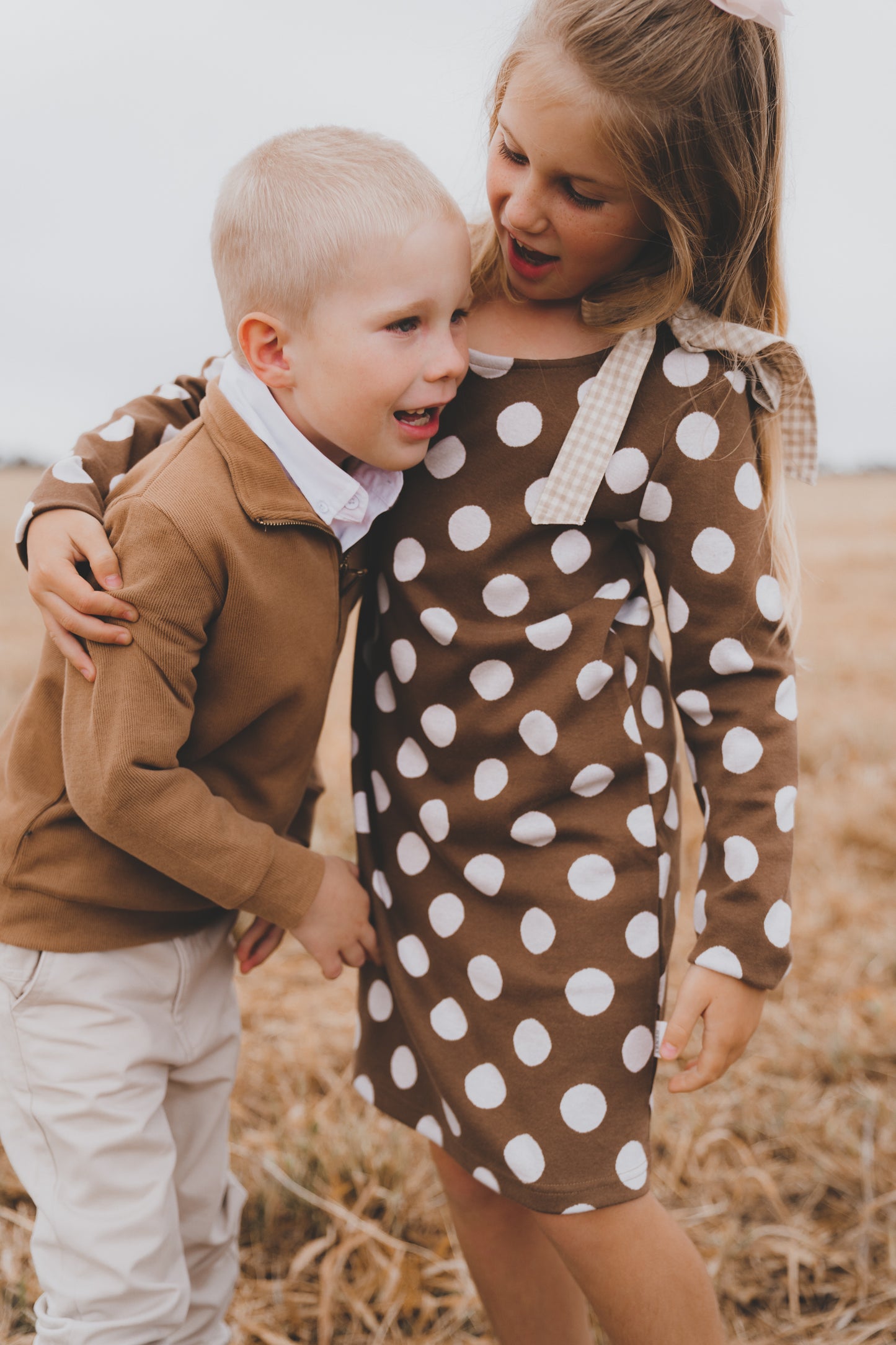 Girls Mary Dress Brown/White Spot