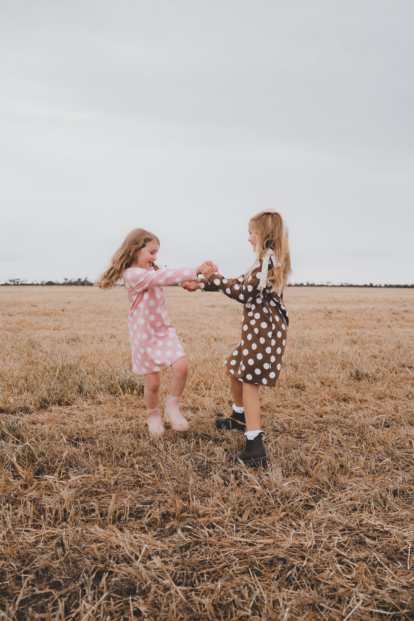 Girls Mary Dress Brown/White Spot