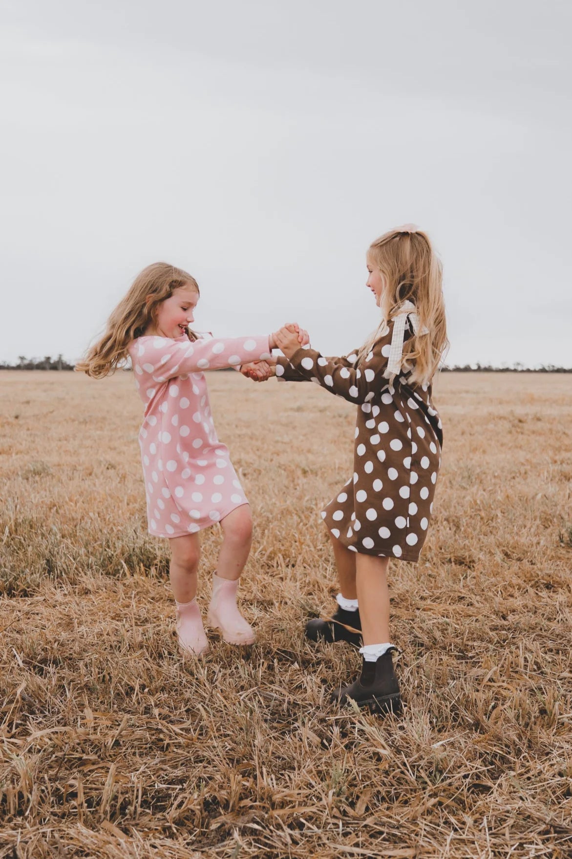 Girls Mary Dress Brown/White Spot