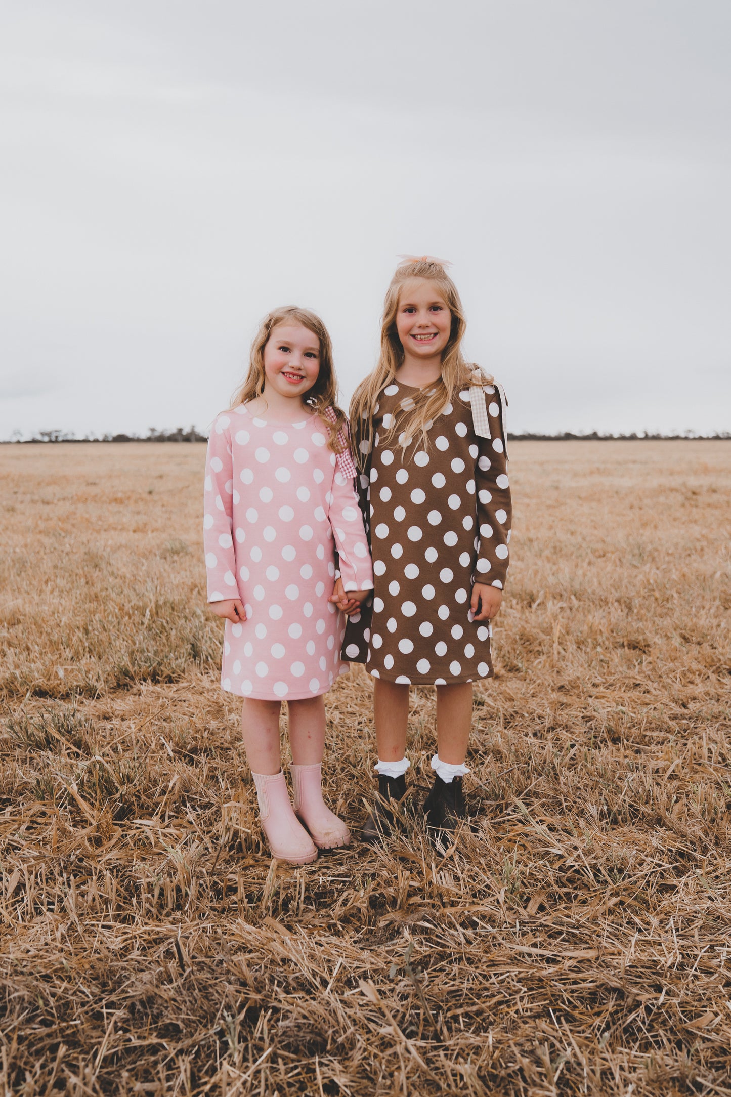 Girls Mary Dress Brown/White Spot
