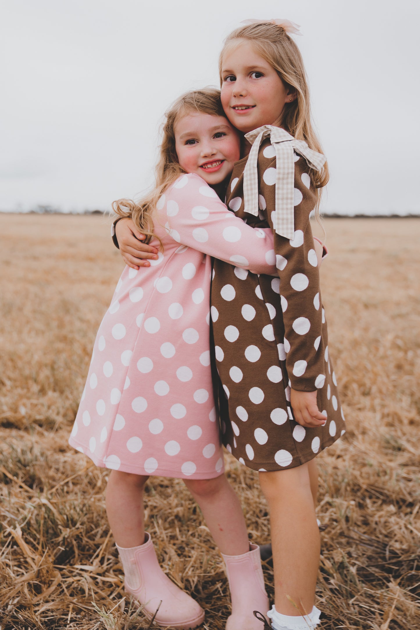 Girls Mary Dress Brown/White Spot