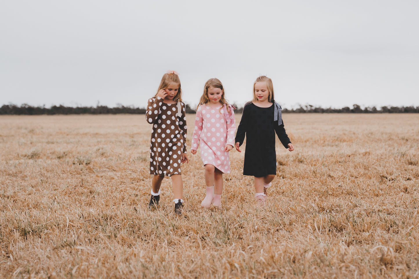 Girls Mary Dress Brown/White Spot