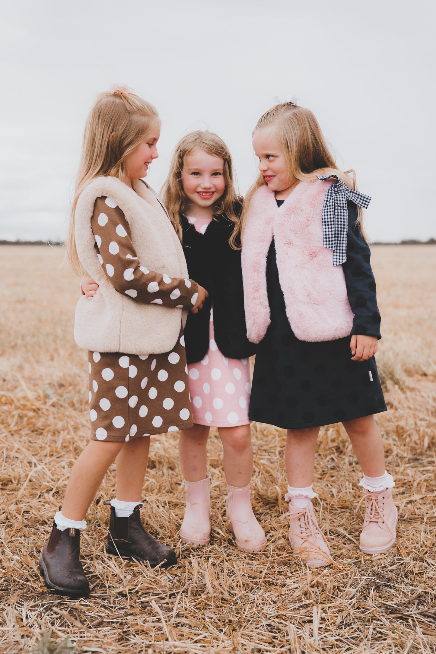 Girls Mary Dress Brown/White Spot