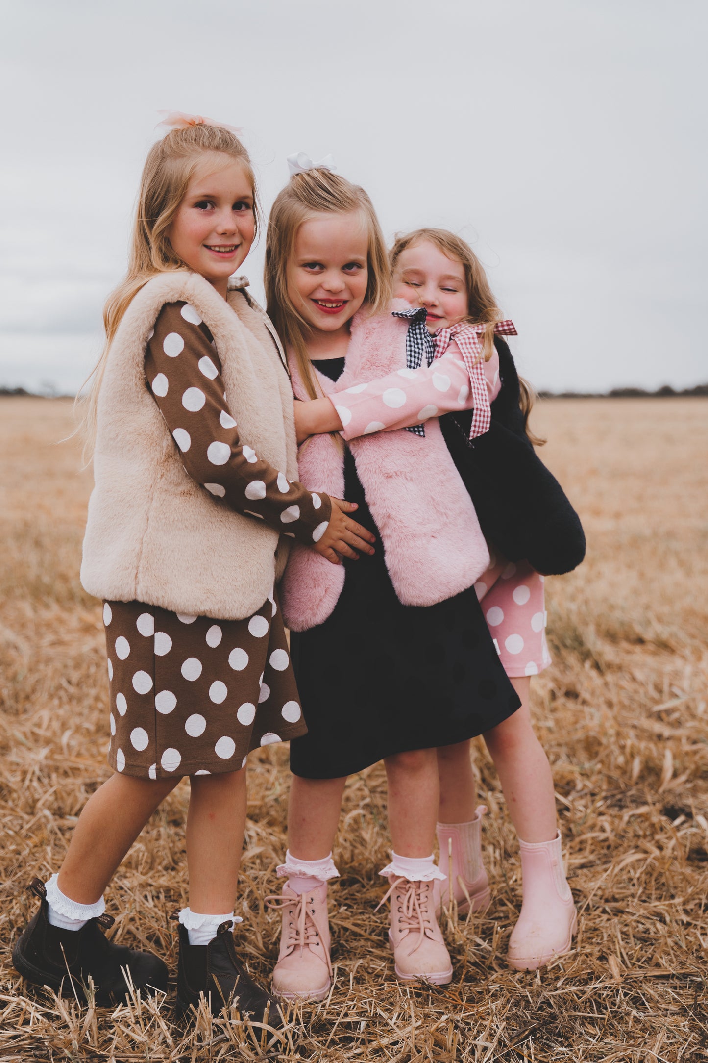 Girls Mary Dress Brown/White Spot