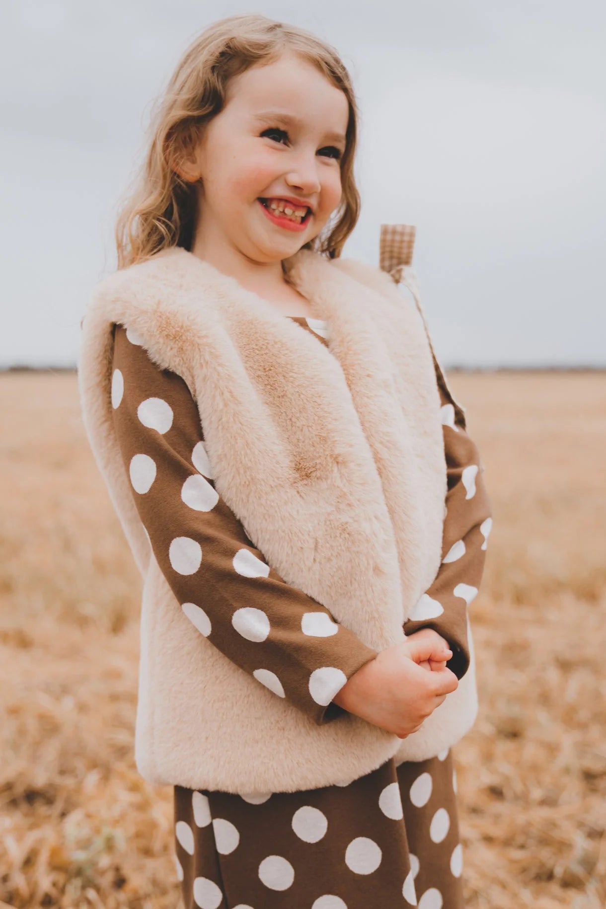 Girls Mary Dress Brown/White Spot