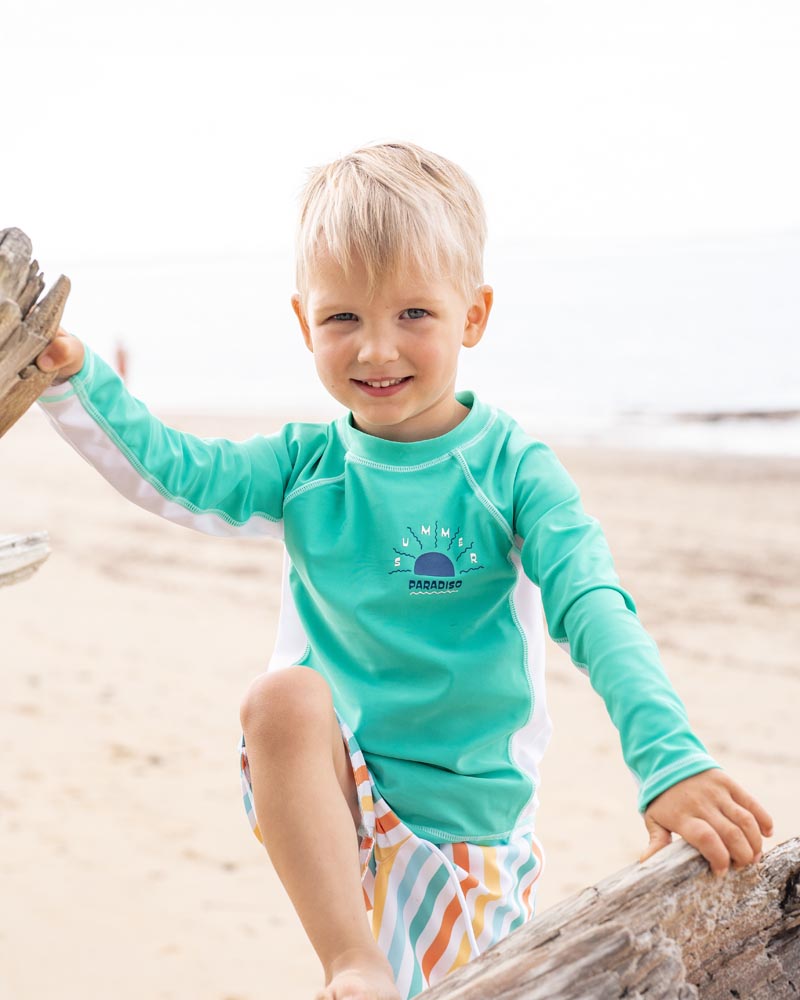Boys Teal Green LS Rash Top