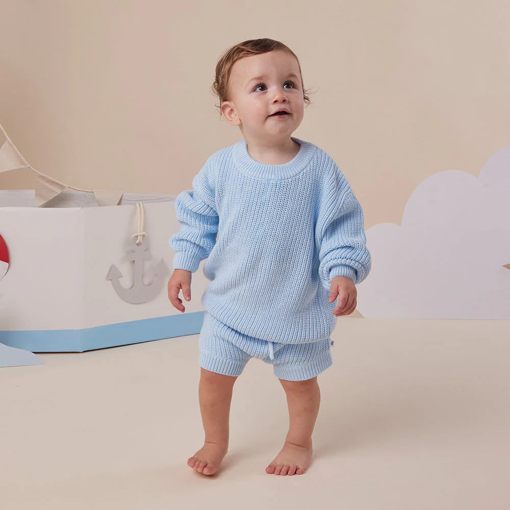 Baby Blue Oversized Cotton Knit Jumper