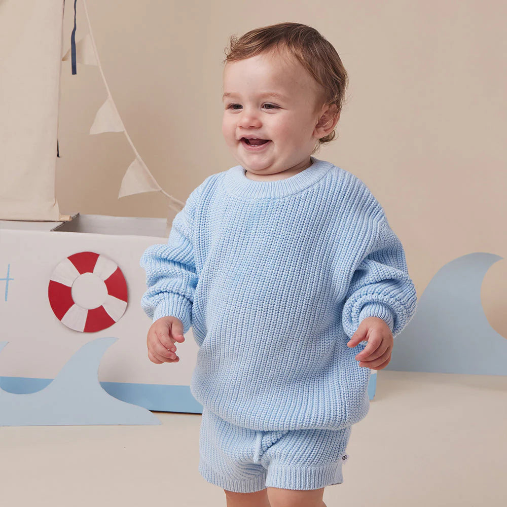 Baby Blue Oversized Cotton Knit Jumper