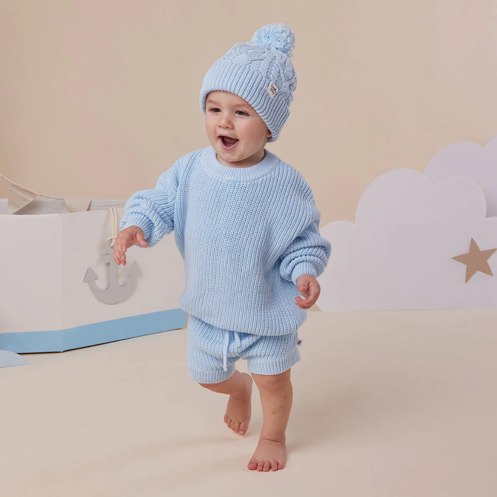 Baby Blue Organic Cotton Knit Shorts