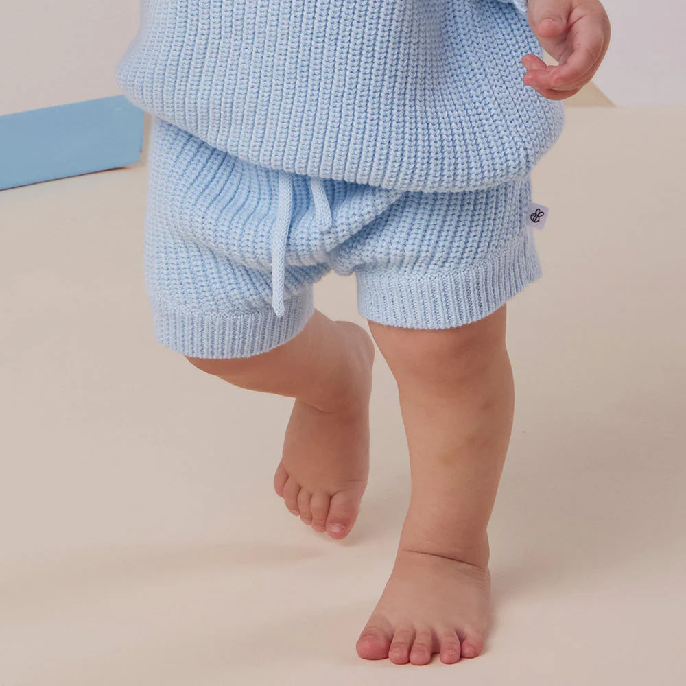 Baby Blue Organic Cotton Knit Shorts