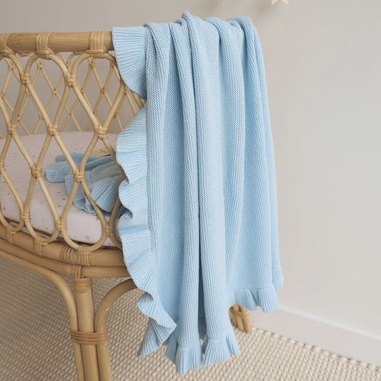 Baby Blue Ruffle Knit Baby Blanket