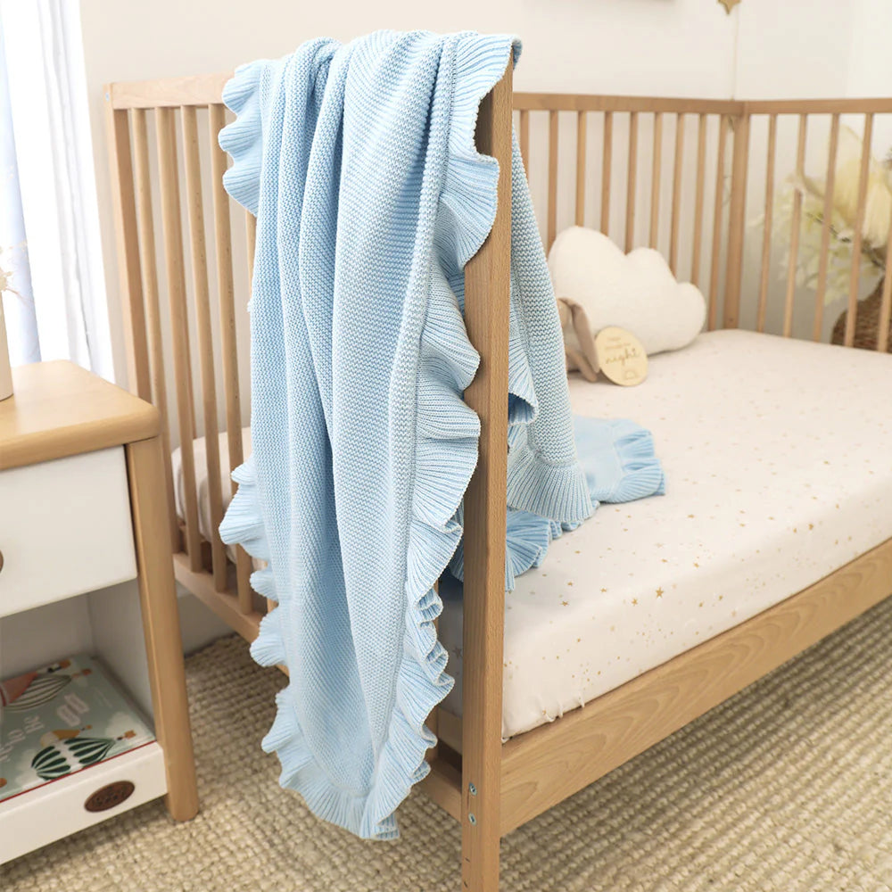 Baby Blue Ruffle Knit Baby Blanket