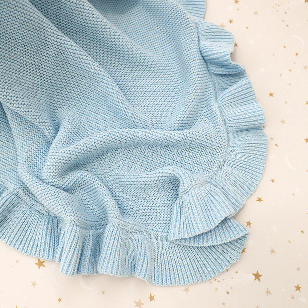 Baby Blue Ruffle Knit Baby Blanket