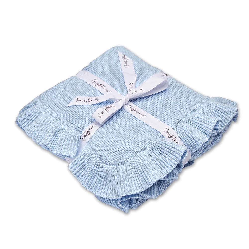 Baby Blue Ruffle Knit Baby Blanket