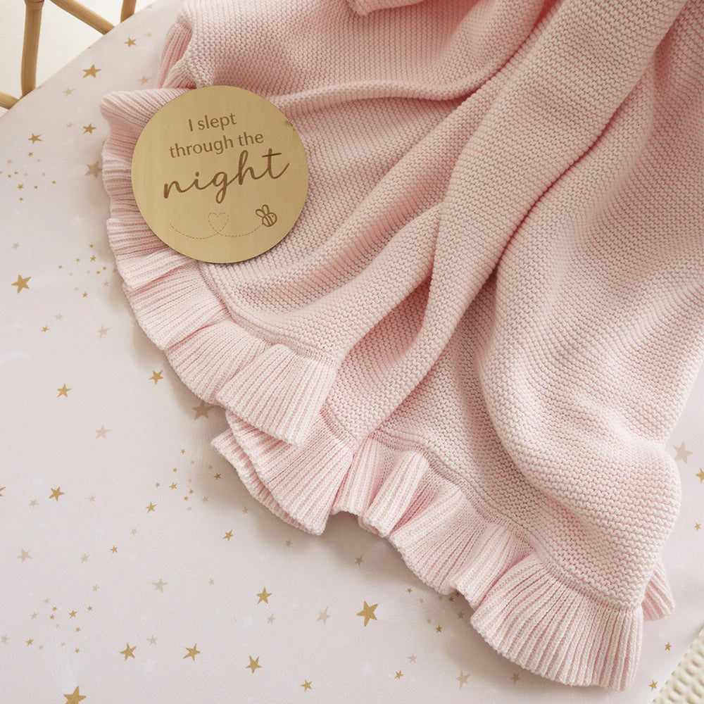 Blush Pink Ruffle Knit Baby Blanket