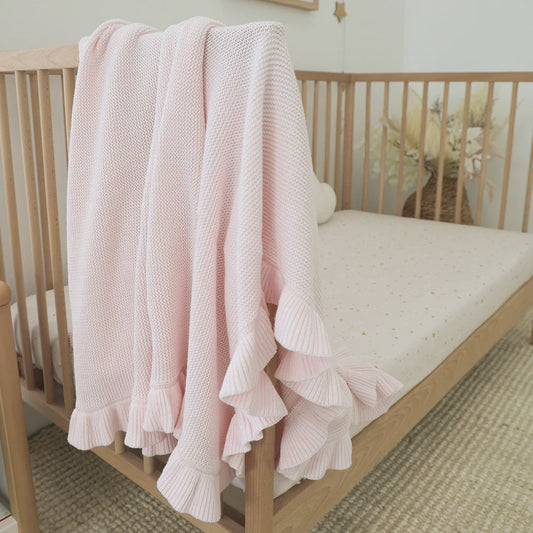 Blush Pink Ruffle Knit Baby Blanket