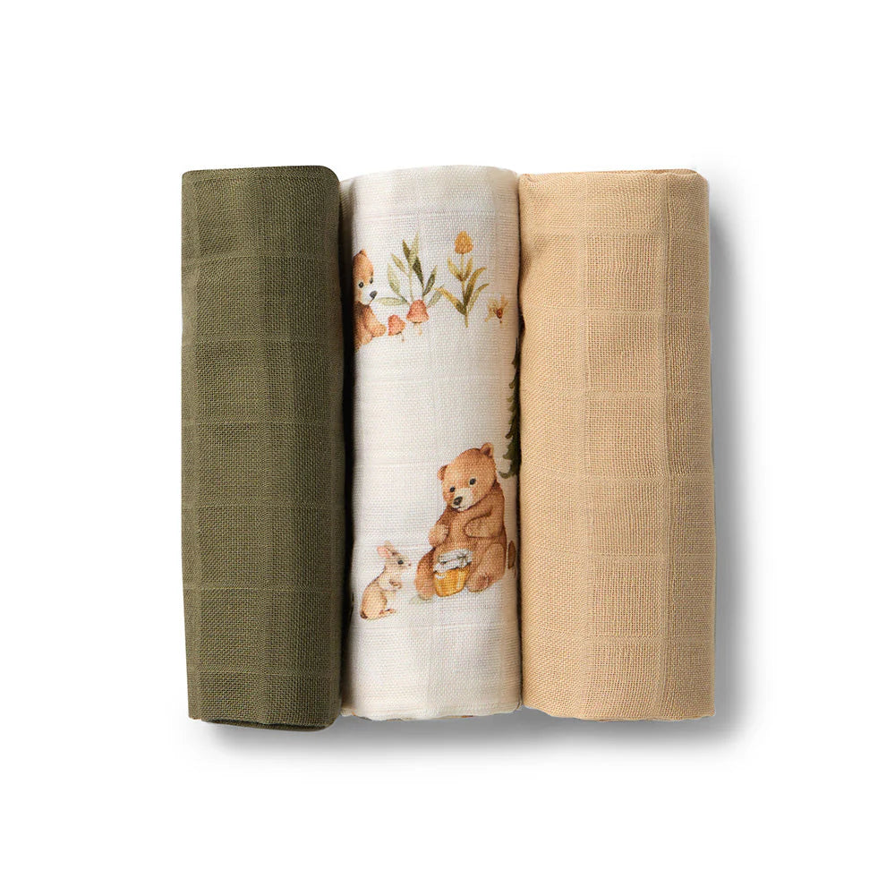 Small Muslin Cloths 3pk Bears