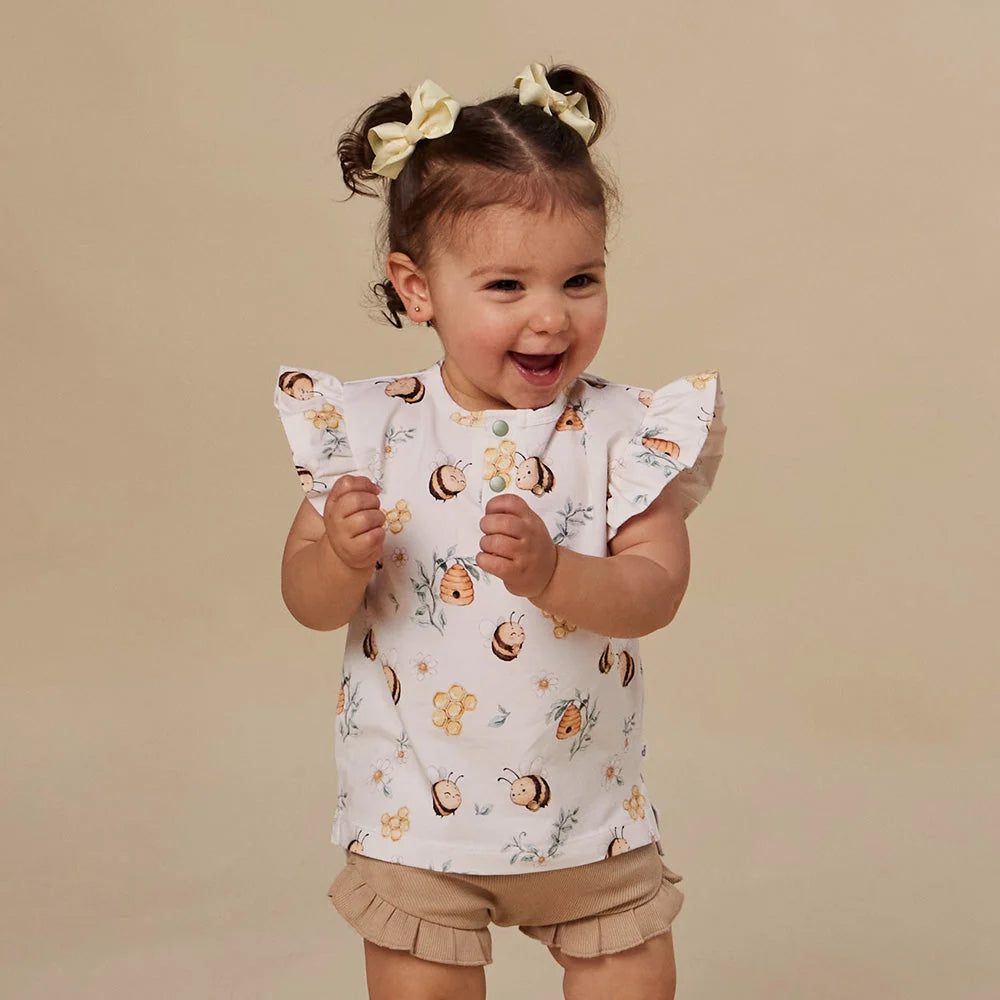 Bumblebees Short Sleeve Top with Frill