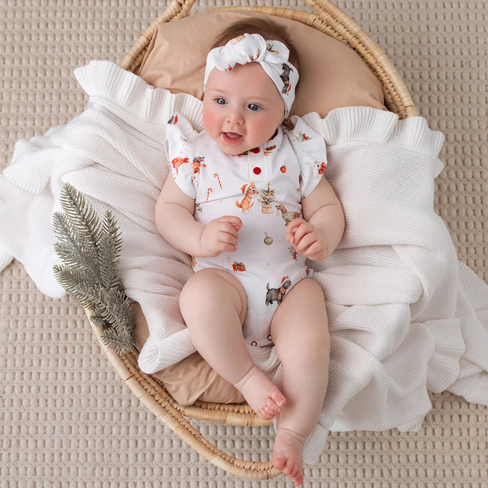 Christmas Pups Short Sleeve Bodysuit with Frill