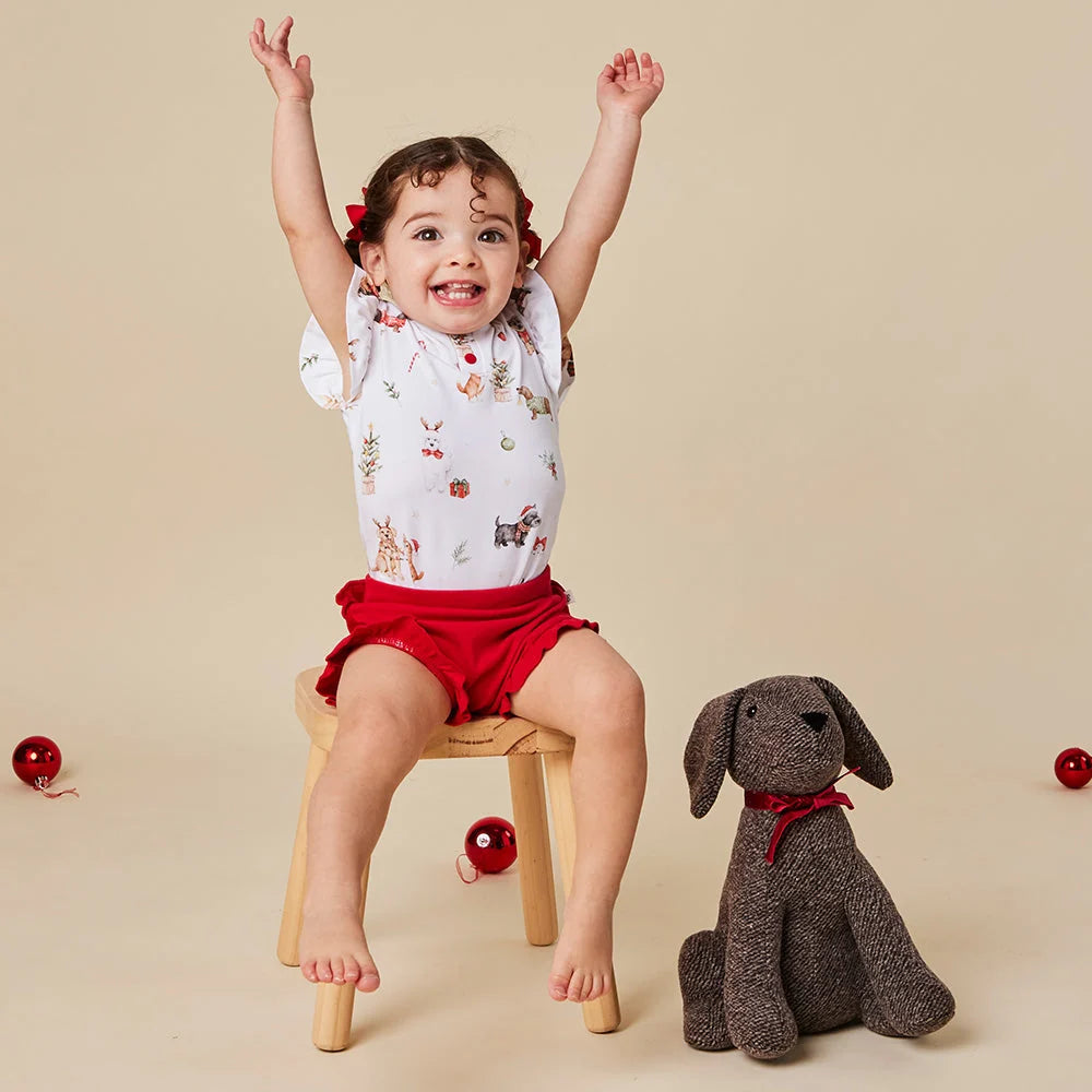 Christmas Pups Short Sleeve Bodysuit with Frill