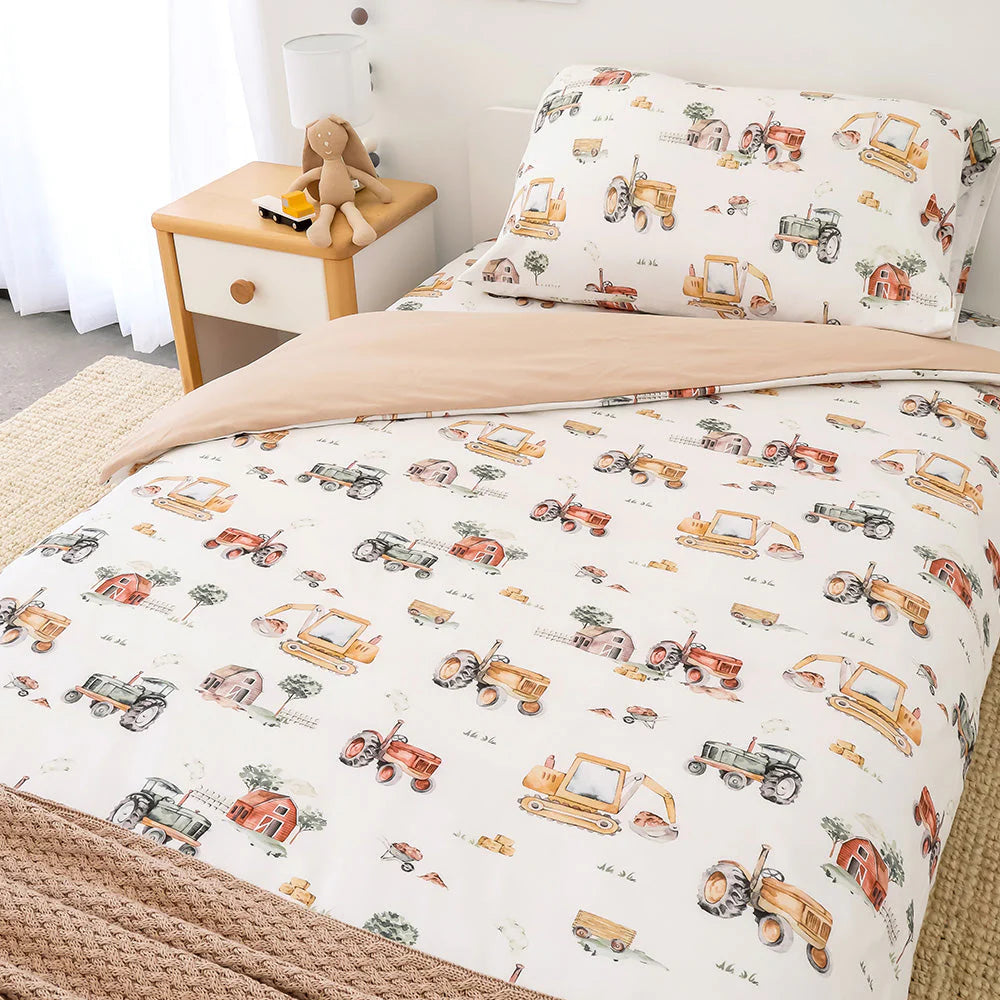 Diggers & Tractors Quilt Cover - Single Bed